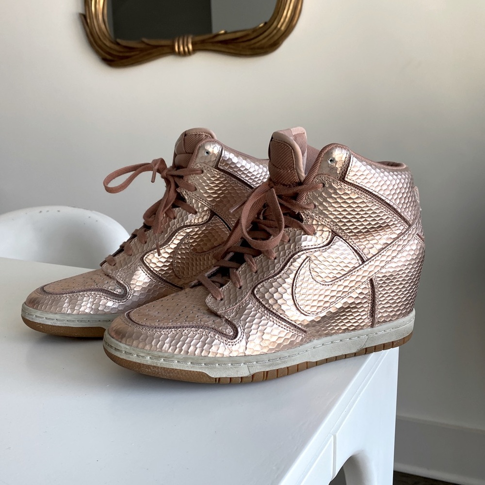 Nike Rose Gold “Snake Skin” Sky Hi wedge sneakers